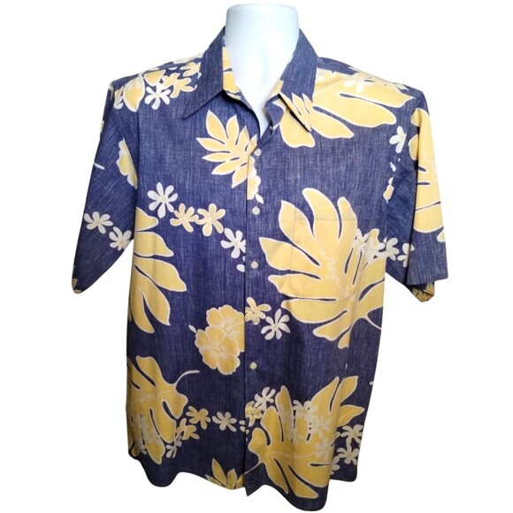 Reyn Spooner Shirt Men Blue Yellow Commemorative Classic Hawaiian Large - Picture 2 of 7